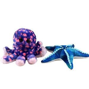 Lot of 2 Ripley’s Aquarium Plush Starfish Blue Cream 10” Octopus Purple Pink 9”